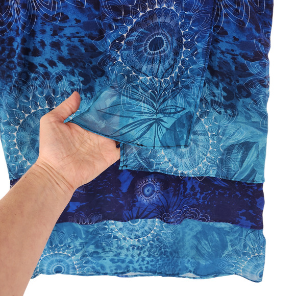 Desigual Mini Shift Dress 40 US 8 M Women Blue BOHO Chiffon Layered Flowy - Picture 6 of 13